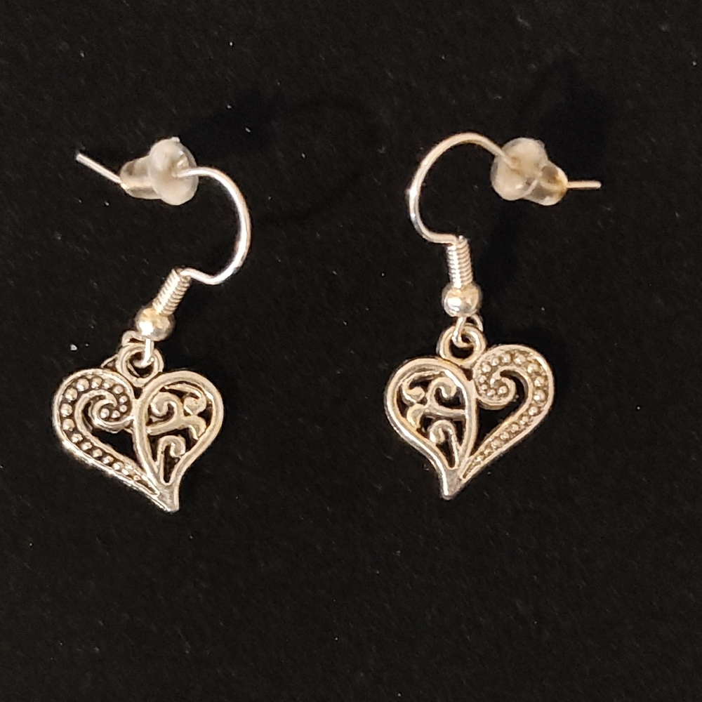 Elegant Handmade Silver Tone Filigree Heart Earrings